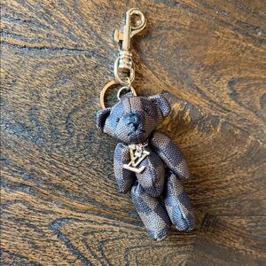 Brown Bear LV Damier Canvas Bag Charm with Gold Accents